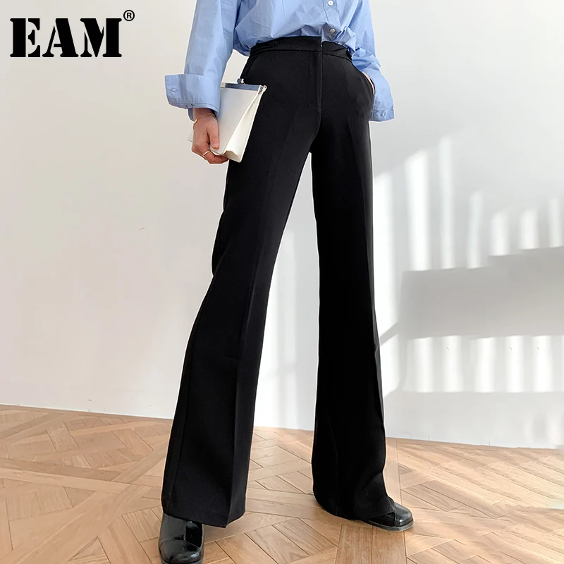 

[EAM] Black Fold Long Leisure Wide Leg High Waist Trousers New Loose Fit Pants Women Fashion Tide Spring Autumn 2022 1DD5536