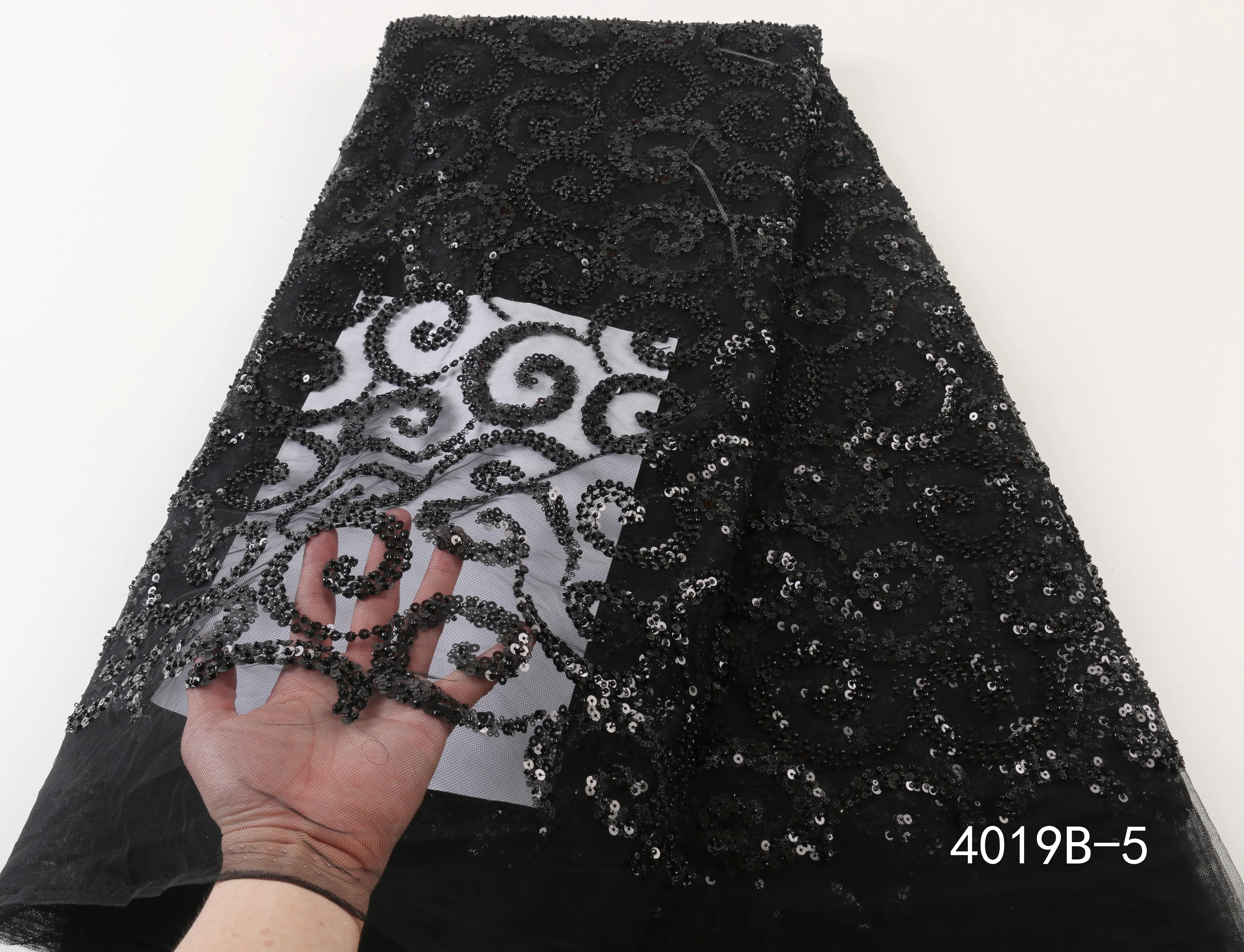 Черный африканская кружевная ткань с бисером 5 ярдов отличного качества Тяжелая