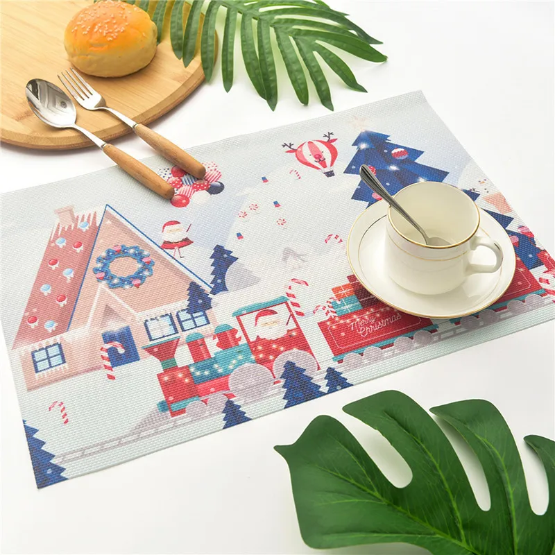 

Christmas PVC Dinner Table Mat Children's Mesh Mat Pad with Heat Insulate Quality Portable Mat with Cartoon Patterns 30x45cm