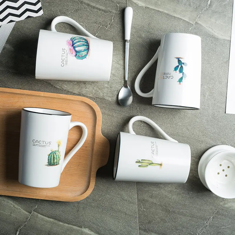 Creative Ceramic Cup Cactus Large Capacity Mug Couple Filter Breakfast Cups and Mugs Travel Coffee | Дом и сад