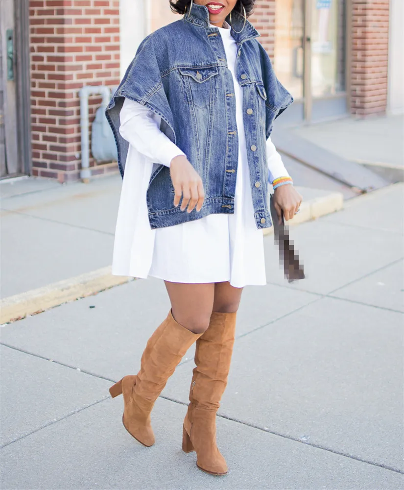 

Plus Size Denim Jacket Women Batwing Sleeve Button Pockets Loose Jeans Short Coat Jacket Women Streetwear Autumn Bomber Jacket