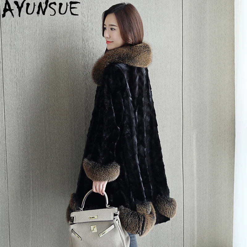 

Женская Шуба из натурального меха AYUNSUE, длинная шуба из натурального меха в Корейском стиле для зимы 2020 MY4100