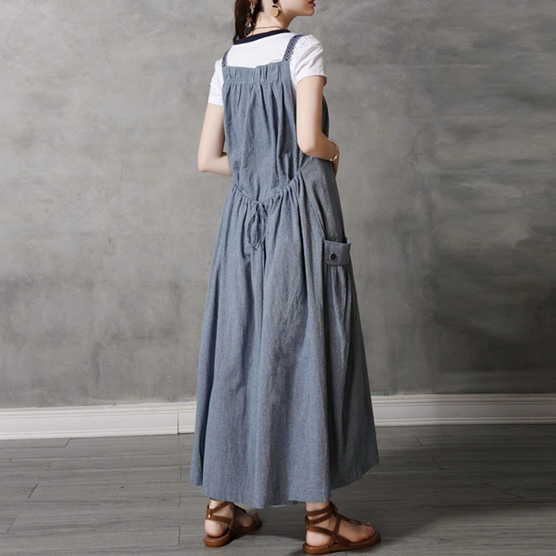 

SeeBeautiful Vintage Sleeveless Patch Pockets Large Size Strap Dress Woman Spring 2021 New Fashion All Match T589