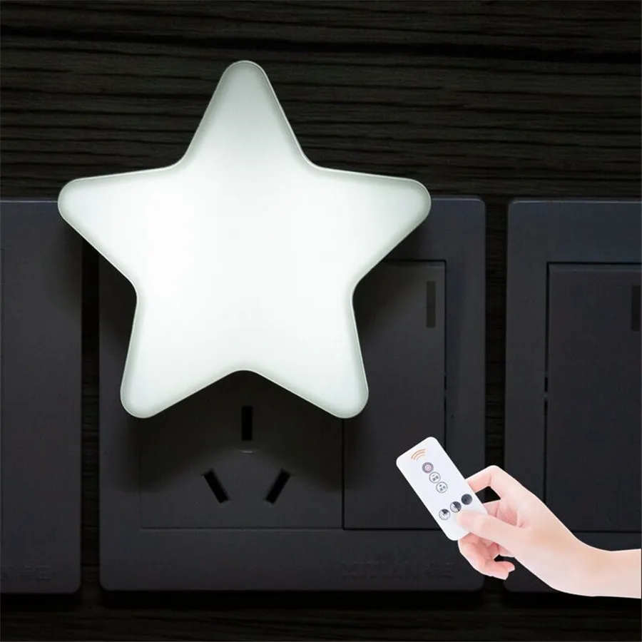 

Remote controller Cute Star LED Plug-in Night Lamp AC110-220V Light Sensor Control Bedside Wall Lamp Baby Sleeping Light