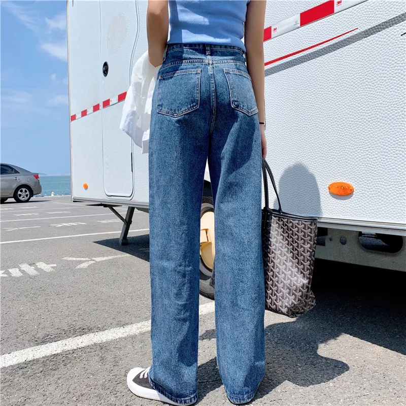 

Spring Autumn Women's Jeans 2021 Casual Streetwear High Waist Denim Trouser Vintage Baggy Versatile Fashion Straight Iong Pants