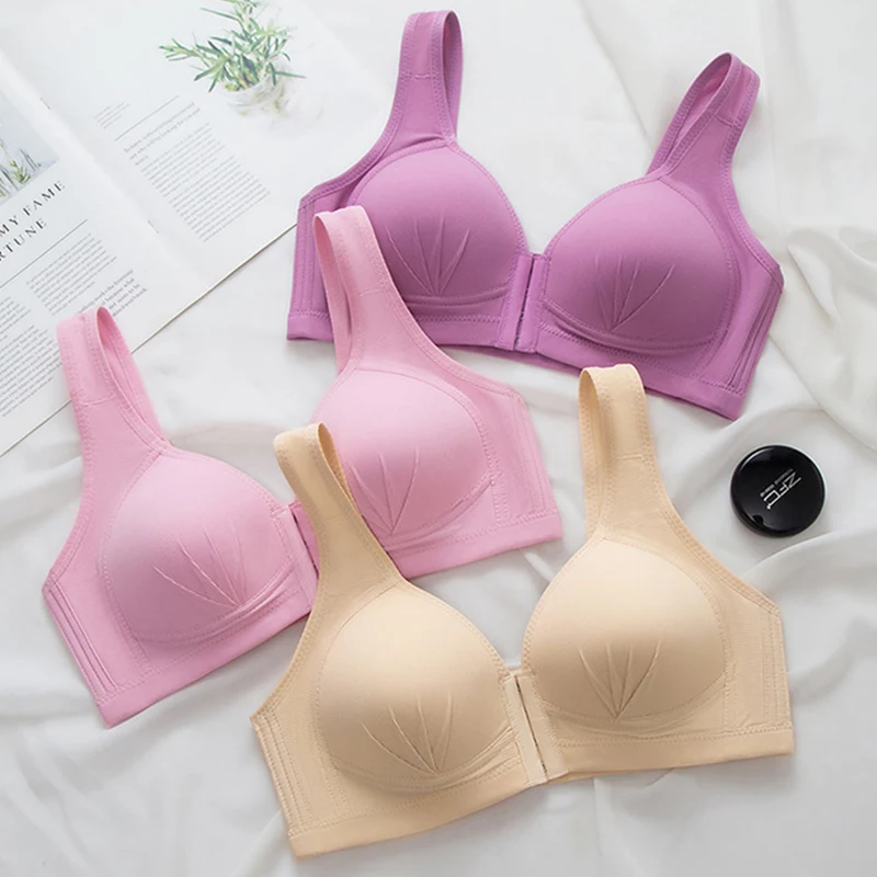 лифчик с застежкой спереди сплошной цветбольшие размерысексуальный бюстгальтер