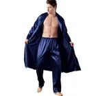 Халат и брюки, пижамный комплект 7XL из двух предметов, мужской банный халат и шорты, шелковая одежда для сна для мужчин, кимоно, мягкий уютный банный халат с длинными рукавами