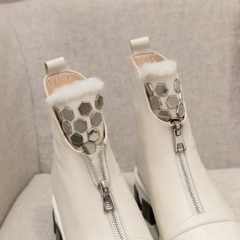 Женская обувь из натуральной воловьей кожи на плоской подошве теплая шерстяная