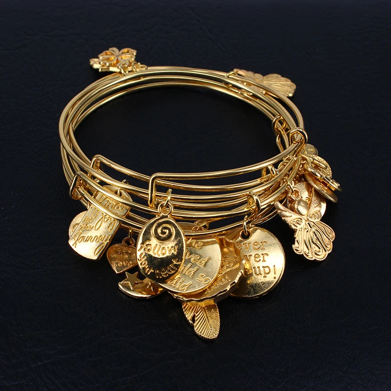 5pcs Gold Color Bangle Bracelet Set Adjustable Wire Cuff Bracelets for Women Fashion Jewelry Charm Bangles Gift C042 | Украшения и