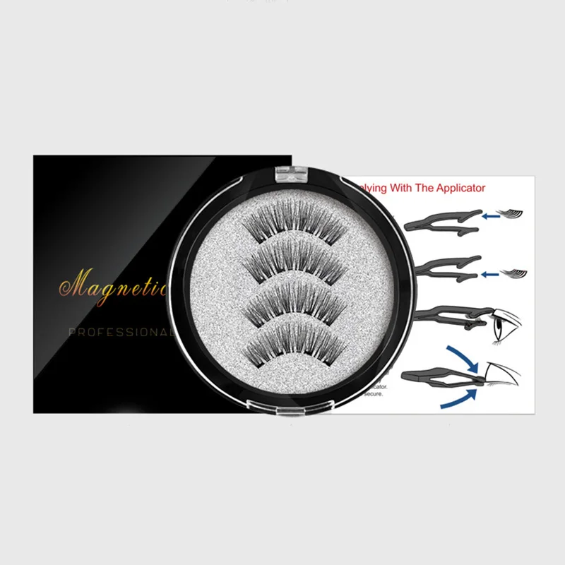 

Natural 4 Magnets Magnetic Eyelashes Lashes Extension Reusable Handmade No Glue Magnetic Fake Eyelashes With Eyelash Applicator