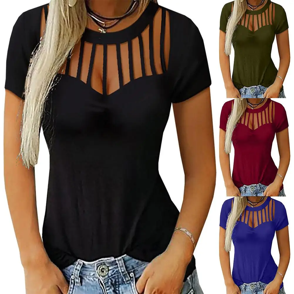 Топ женский однотонный с круглым вырезом пикантный Повседневный облегающий топ