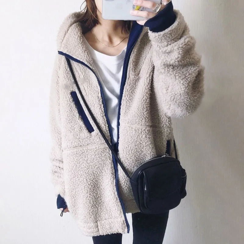 

Winter Jacket Women Casual Color Block Fashion Loose Autumn Korean Long Sleeve Female Coat Office Lady Top Coat Female Outwear