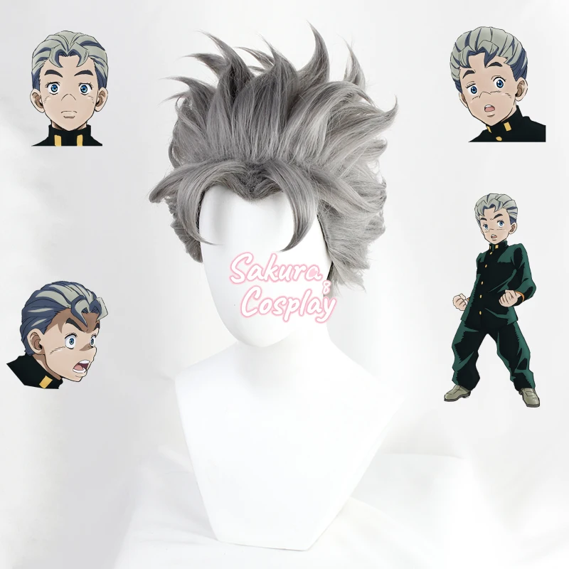 

JOJO's Bizarre Adventure Koichi Hirose Cosplay Gray Short Heat Resistant Synthetic Hair Halloween Carnival Party + Free Wig Cap