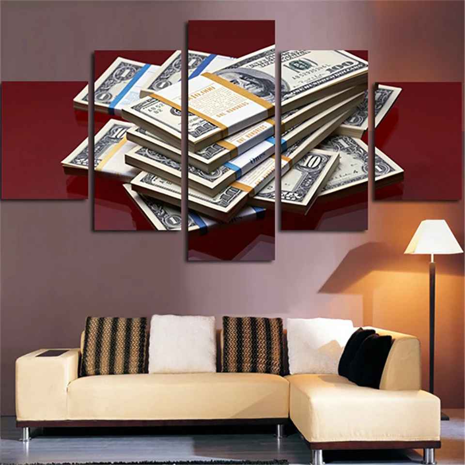 Home Decoration Posters Frame Living Room HD Printed 5 Panel Money Landscape Modular Picture Wall Art Modern Painting On Canvas | Дом и сад