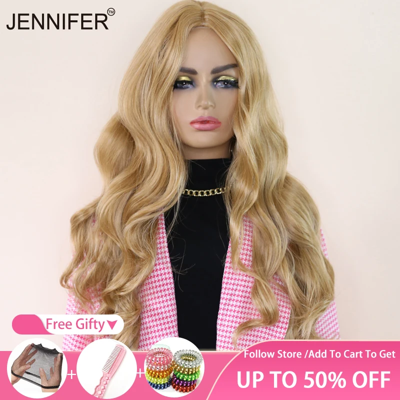 

JENNIFER Synthetic Wig for Women Ombre Light Blonde Platinum Long Wavy Middle Part Hair Wig Cosplay Natural Heat Resistant