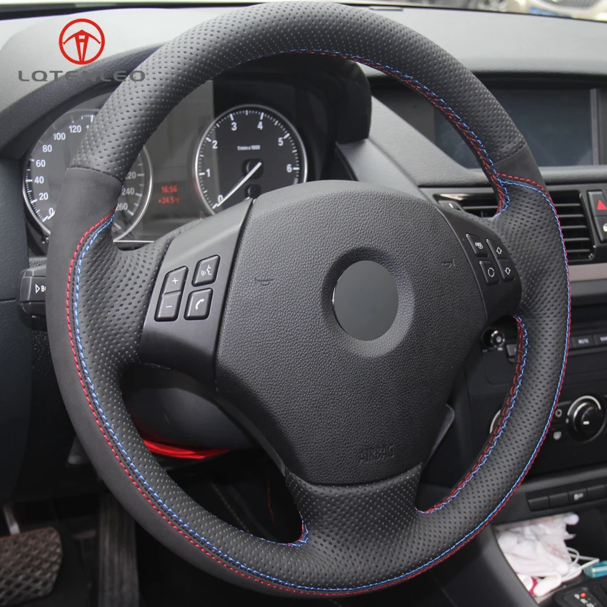 LQTENLEO черный замшевый Ручной Чехол рулевого колеса автомобиля из натуральной