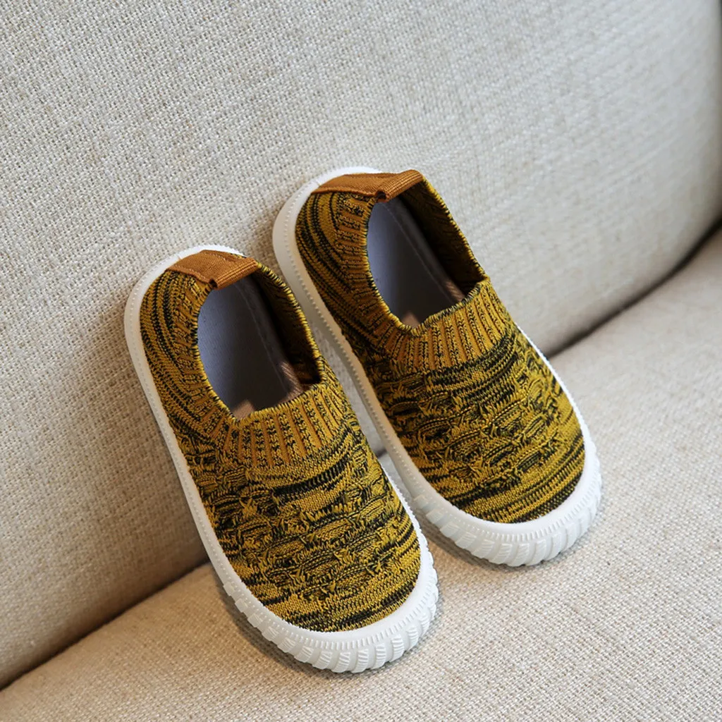 Toddler Rubber Sole Tennis Shoes Kids Girls Boys Mesh Breathable Slip On Loafers Shoes Infant Breathable needlework Sneakers