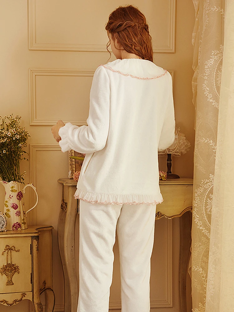 Winter Flannel Pajama Set Women Fleece Clothes+Pants Pajamas Sleepwear HomeClothes Thick Warm Coral Velvet Female Nightgown Suit