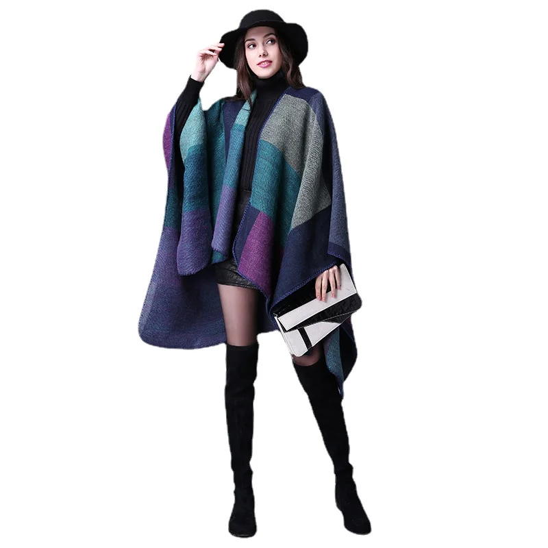 

Free Shipping Autumn and Winter Scarf Ladies Travel Shawl Imitation Cashmere Ethnic Style Split Thick Cloak Cape