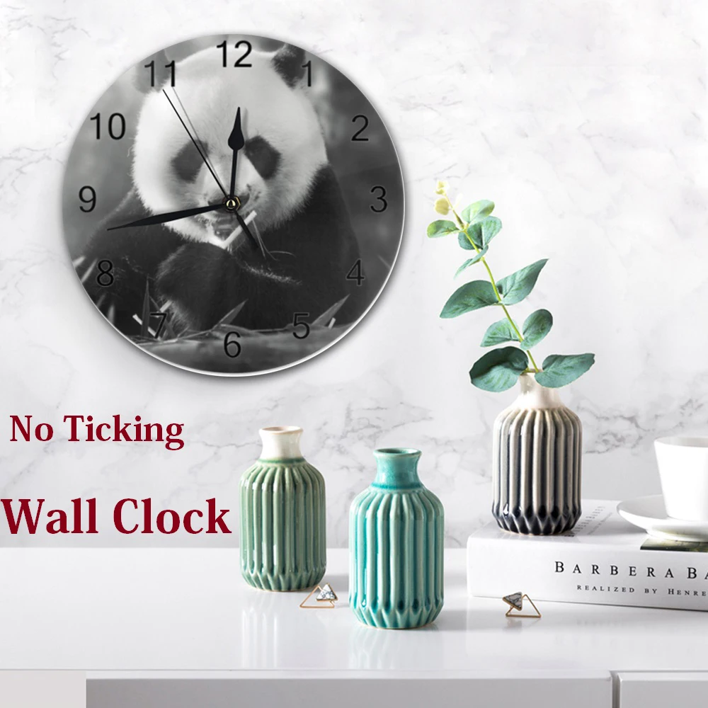 Круглые Настенные часы с милой пандой декоративный цифровой циферблат