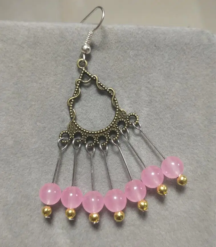 DYY + Бесплатная доставка подлинные круглые серьги с розовыми нефритовыми