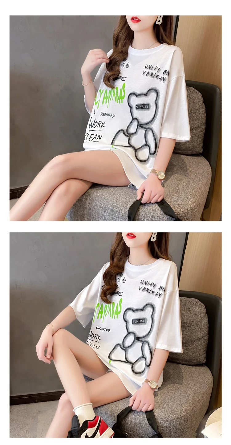 

Houthion Printing Women's T-shirt Cotton Loose Short Sleeve Tshirt Plus Size Top New Korean Fashion Tops Casual O-neck T Shirt