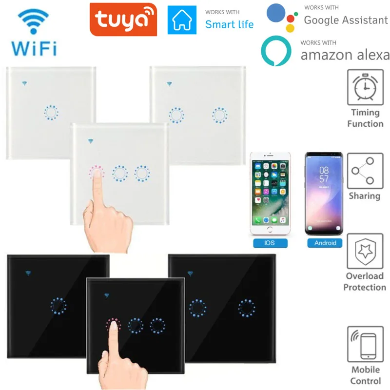 

Умный выключатель Tuya, настенный выключатель с Wi-Fi, 1/2/3 клавиши светильник работает с Alexa Google Home