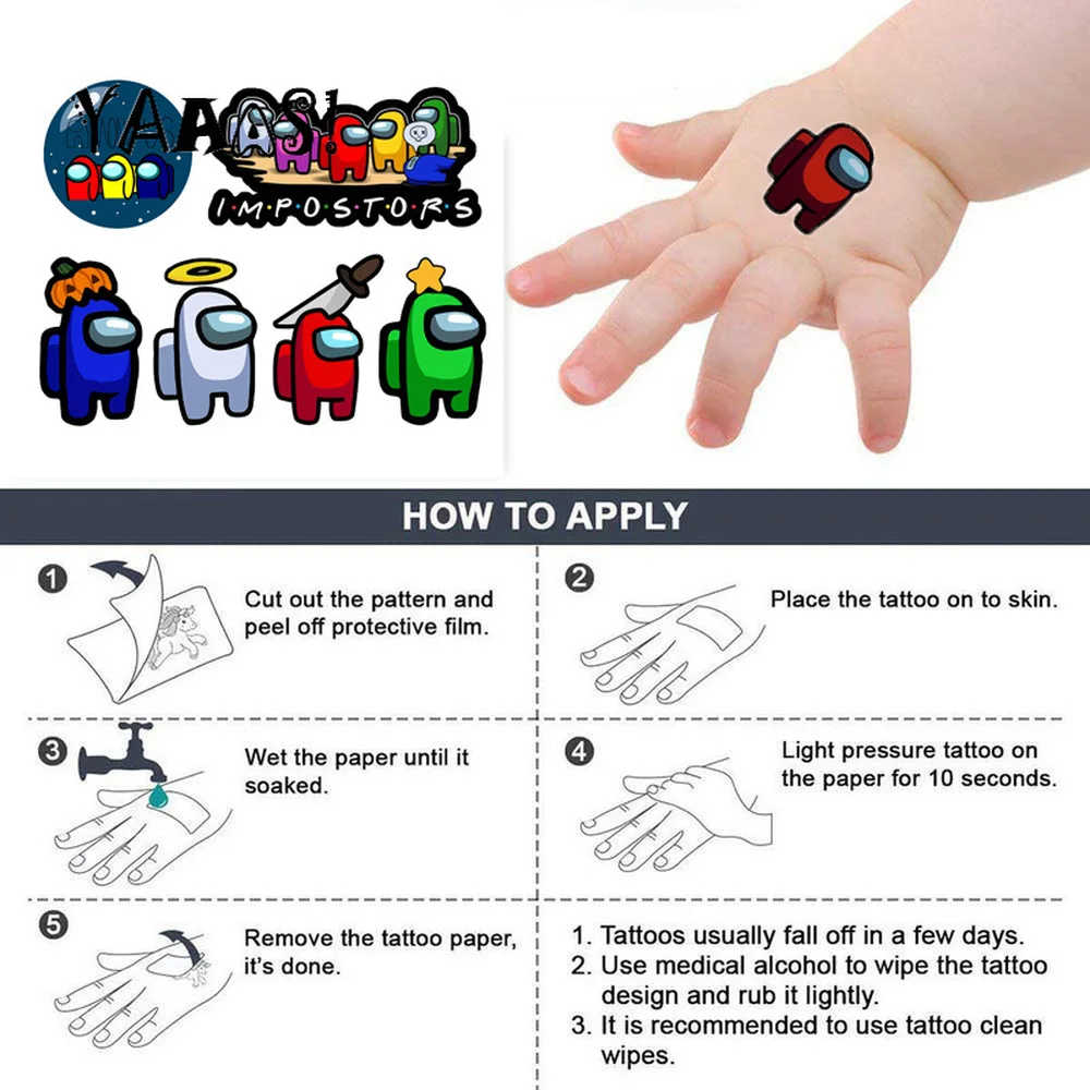 

Among Us Game Temporary Tattoo Sticker Waterproof Fake Tattoo Big Small Tattoo Hand Foot Tatouage for Kids Children Party