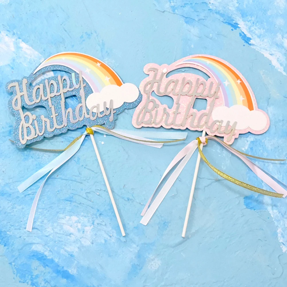 Радужное облако счастливое украшение для именинного торта бумажный торт флаг