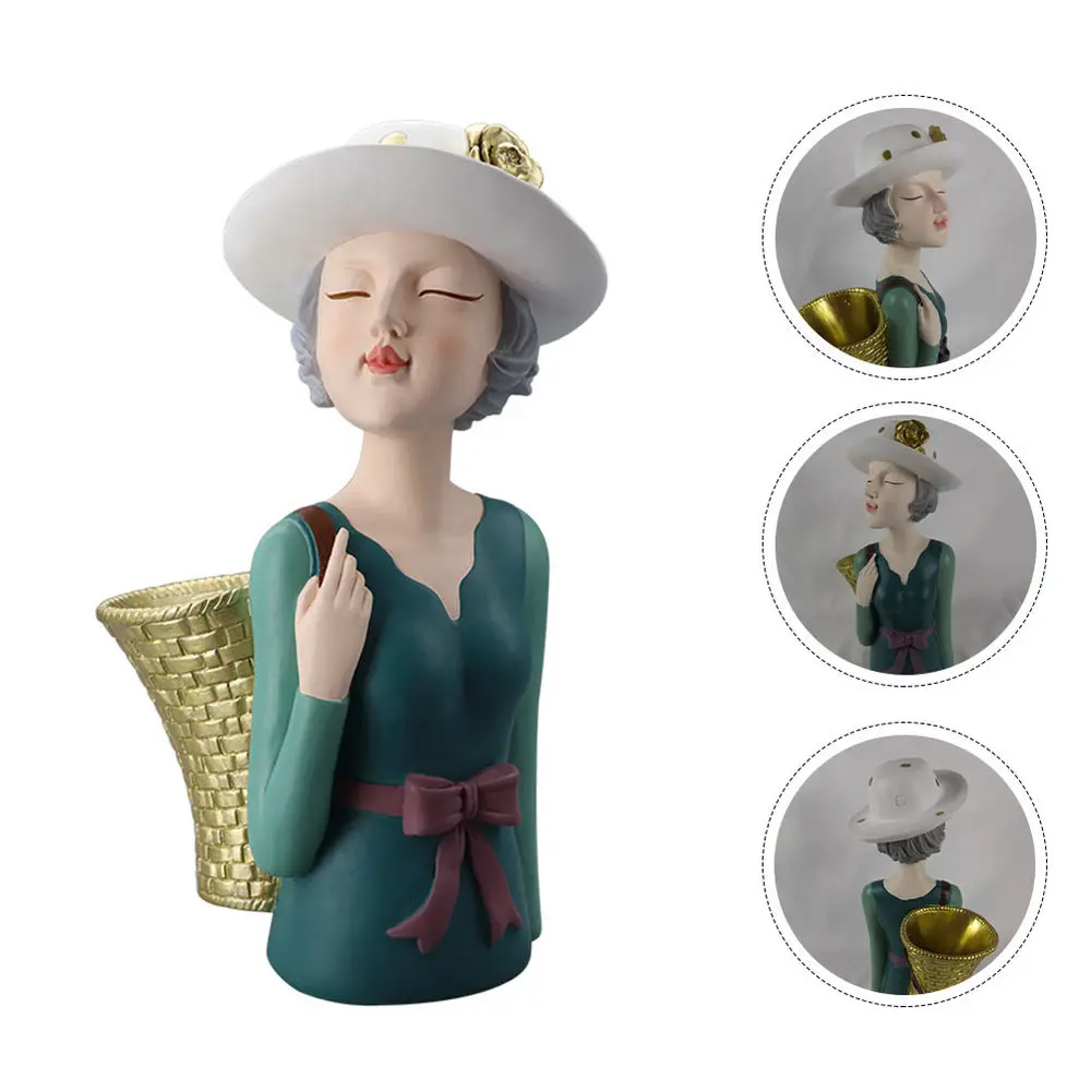 

1pc Scene Decor Resin Craft Storage Decor Delicate Back Basket Girl Decor