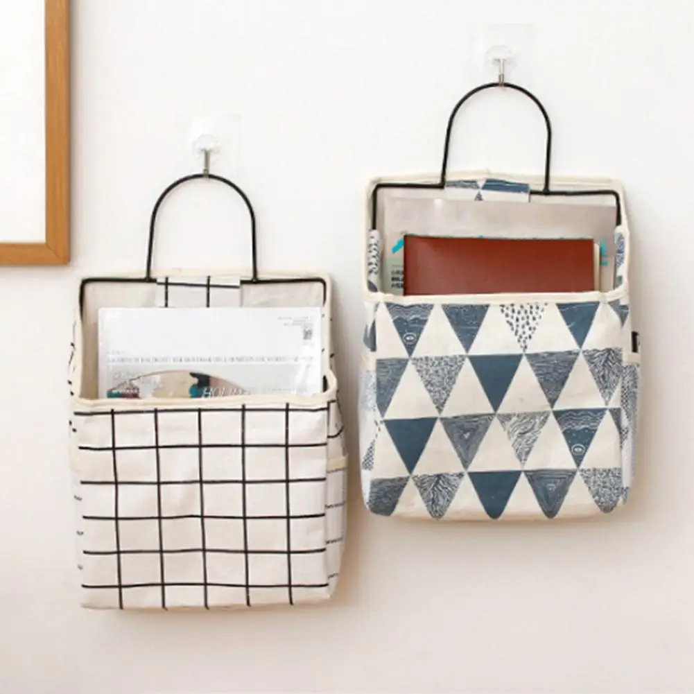 

Hanging Storage Bag Large Capacity Wear-resistant Cotton Flax Multi-purpose Wall Hanging Pouch Bedroom Storage Bag