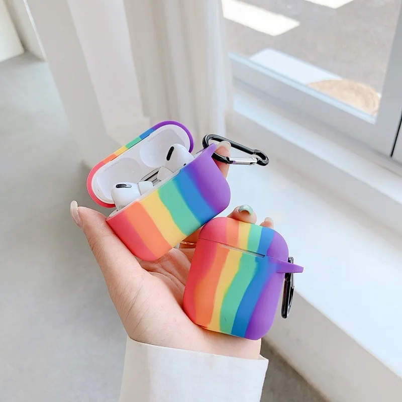 

Net celebrity the same aipods rainbow silicone earphone cover 3rd generation bluetooth headset for Apple 1/2 generation protecti