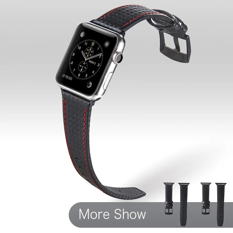 Ремешок из натуральной кожи для Apple Watch Series SE 6 5 4 3 браслет углеродного волокна 40/44