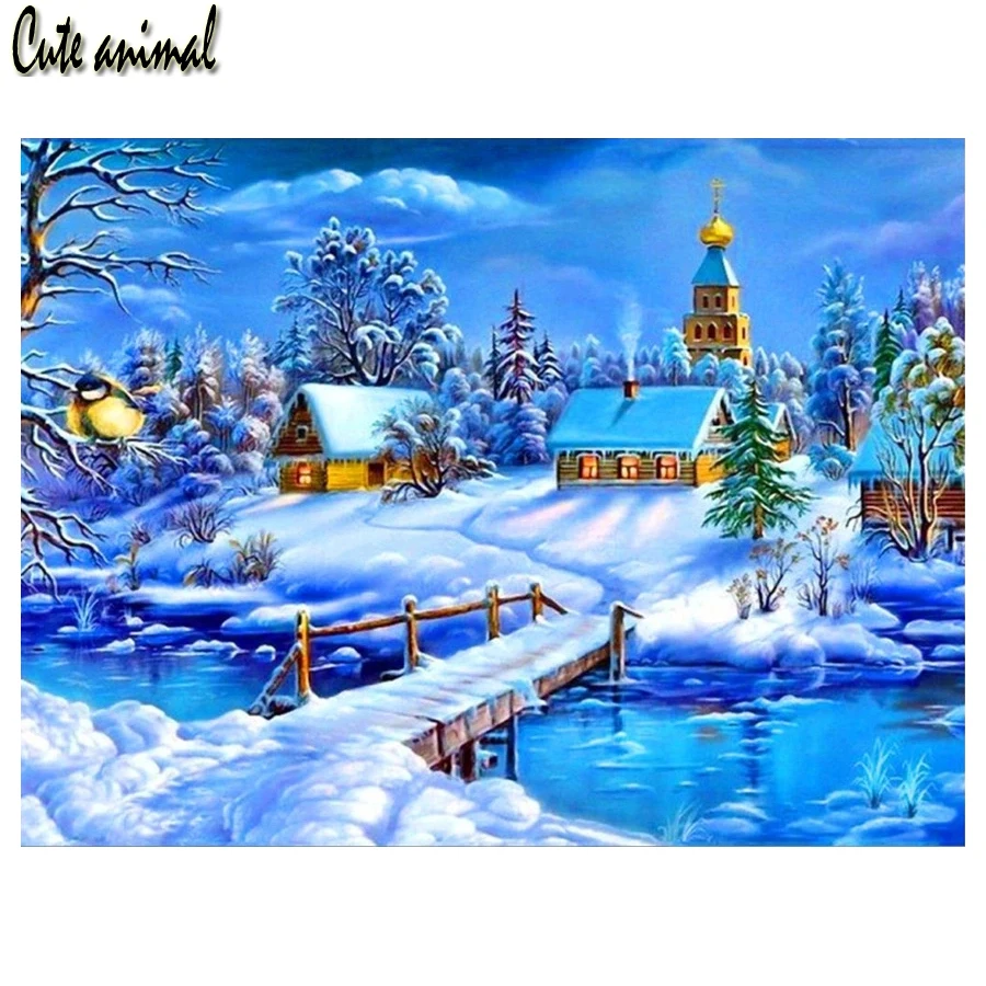 

5D Diamond Embroidery Winter snow scene house Diy Diamond Painting Diamond Mosaic square round Diamond Picture pastes Home Decor