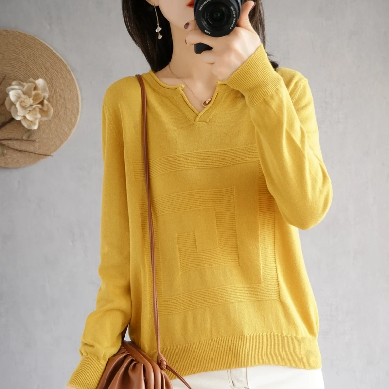 

BARESKIY 2020 Женский Топ однотонный тонкий корейский хлопковый свитер с V-образным вырезом короткий пуловер-стретч Базовая рубашка женский свит...