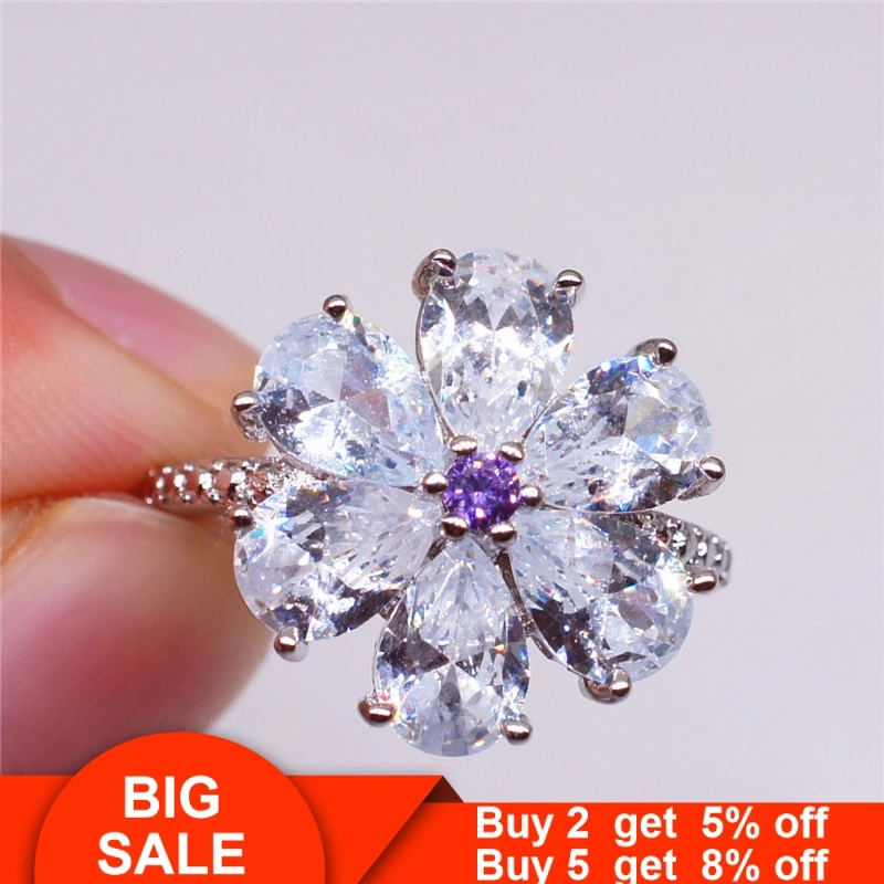 Кольцо в форме большого цветка из стерлингового серебра 925 пробы AAA cz обещают