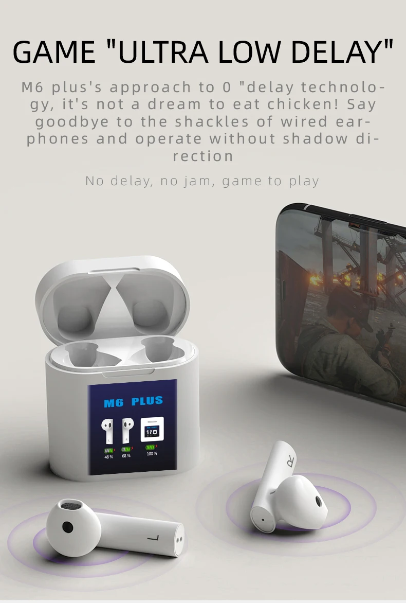 M6 плюс ЖК дисплей Мощность Дисплей наушники вкладыши TWS с интеллигентая (ый)