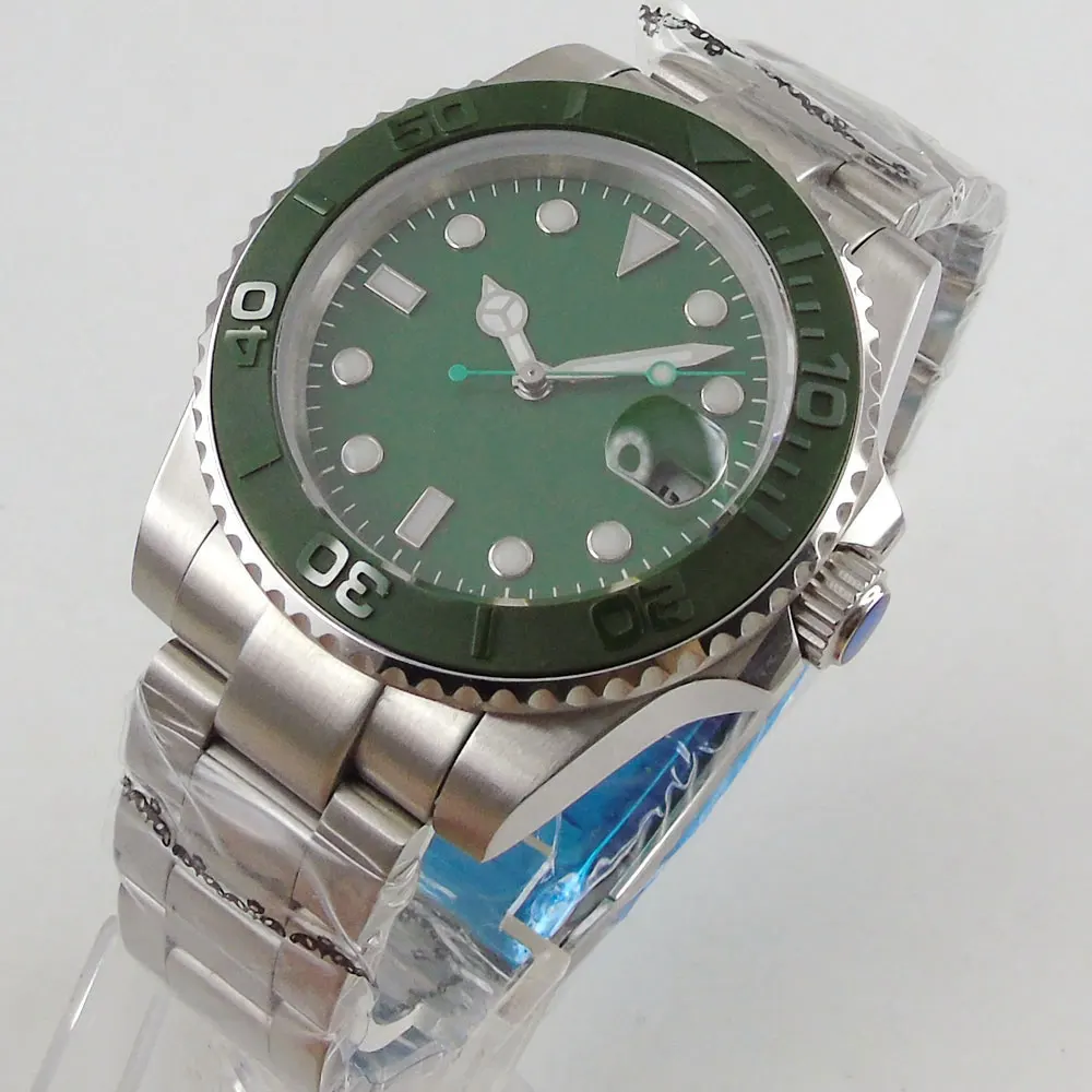 

Зеленые стерильные светящиеся мужские часы 40 мм с циферблатом и датой, сапфировым стеклом и керамической рамкой, стеклянный чехол, Miyota 8215, м...