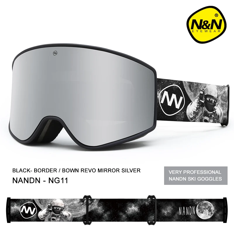 NANDN, новинка, лыжные очки, двухслойные, UV400, анти-туман, большая Лыжная маска, очки для катания на лыжах, для мужчин, женщин, для снега, сноуборда, очки - Цвет: Black-Slir