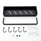 Вместительные Алюминиевые черные полки для ванной комнаты с вешалкой для полотенец и крючком, держатель для шампуня, кухонная стойка для хранения, угловые полки