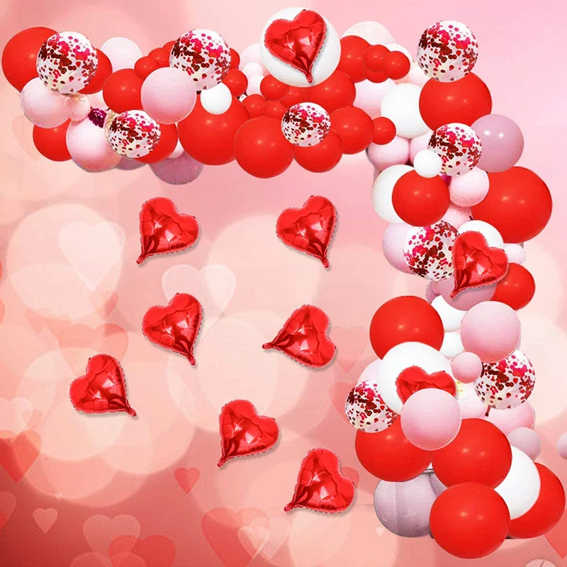 

105pcs Valentines Day Balloon Arch Garland Kit Pink White Red Confetti Balloons Red Heart Balloons Mothers Day Wedding Party