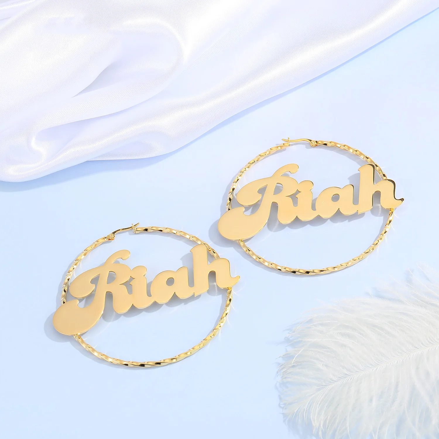 

30 50 70 90 100mm Hiphop Bamboo Hoop Earrings Custom Name Earrings Bamboo Style Customized Earrings For Woman Jewelry