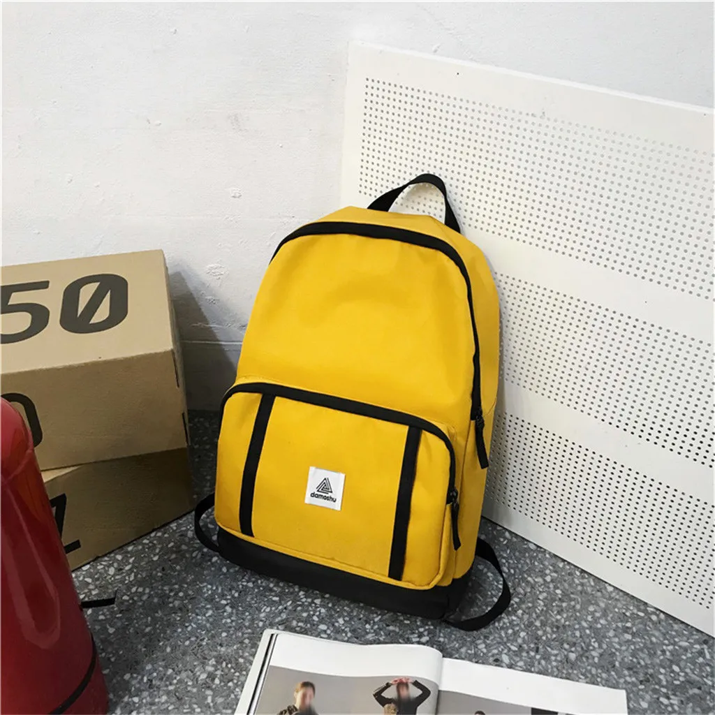 

Yellow School bag Large Capacity Solid Color Waterproof Nylon Casual Backpack School Bag mochilas escolares para adolescentes#G1