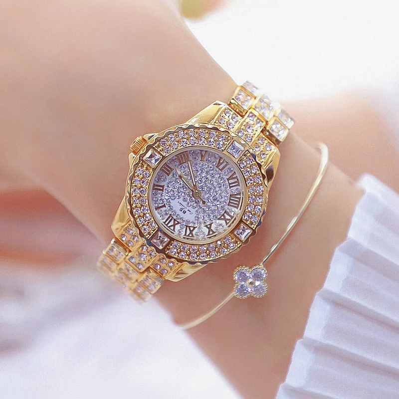 Роскошные Брендовые женские часы со стразами 2019 стразы зеркальные золотые