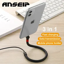 ANSEIP USB cable for iPhone 13 12 11 iPad 3 in 1 mobile phone holder data sync USB Fast charging cab