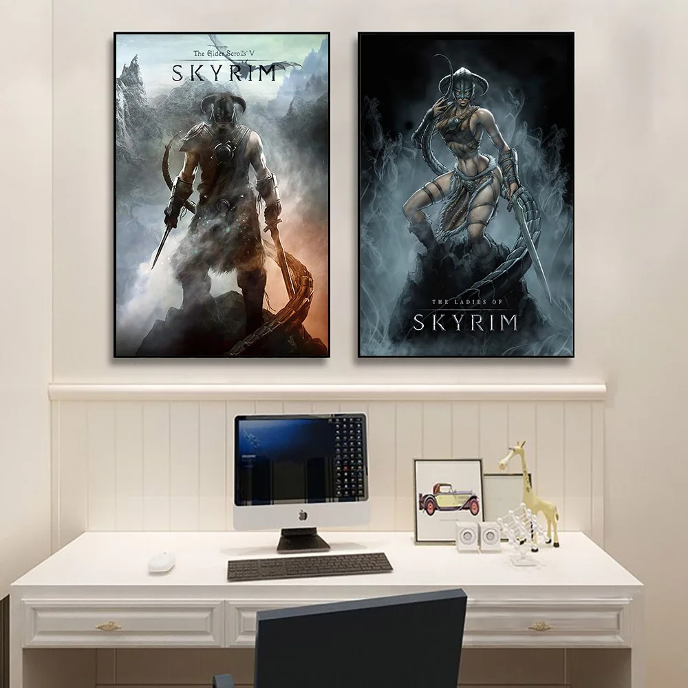 Настенный ретро-постер с изображением классических игр в стиле свитки V Skyrim для