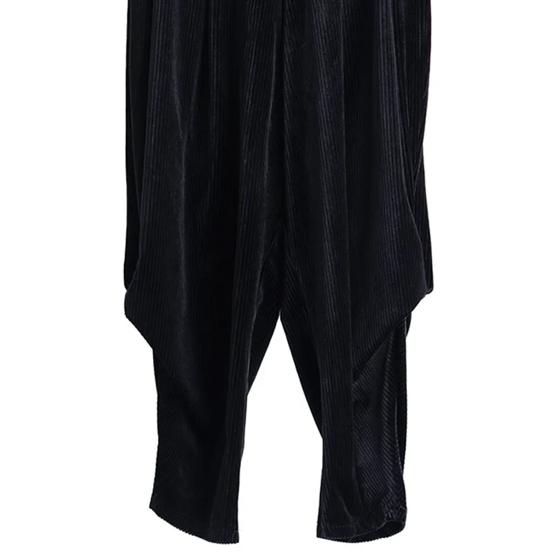 XITAO Black Pleated Pants Fashion New Elastic Waist Pocket Loose Harem Pants Small Fresh Casual Style 2020 Winter DZL2305