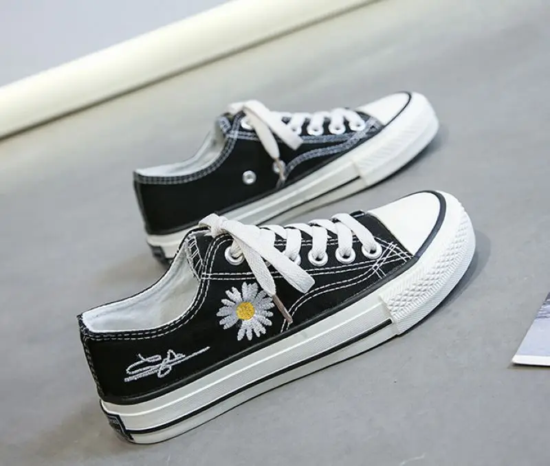 Женские кеды Ulzzang Daisy Текстильные кроссовки белого черного желтого зеленого