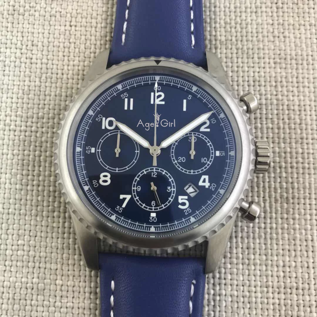 Blue Leather Роскошные брендовые новые мужские спортивные часы с хронографом, сапфировым хронометром, серебристым, черным, синим кожаным белым циферблатом, AAA - Цвет: Blue Leather