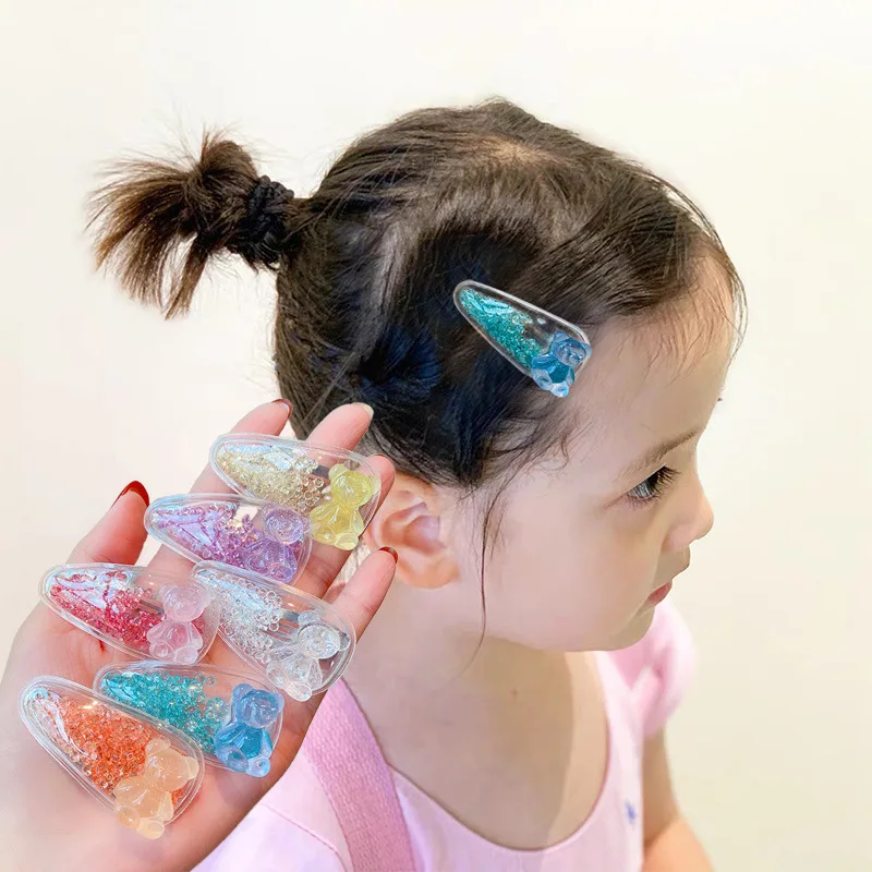 

New Girls Cute Cartoon Bear Colorful Quicksand Hairpins Kids Sweet Hair Clips Side Barrettes Headband Fashion Hair Accessories